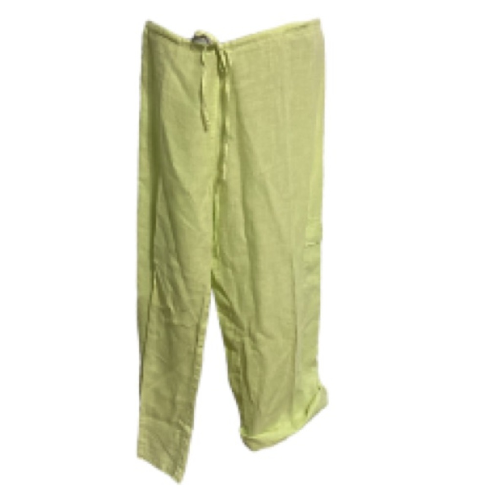 SPIRIT Linen Neon Lime Green Highlighter Drawstring Pants Womens Large